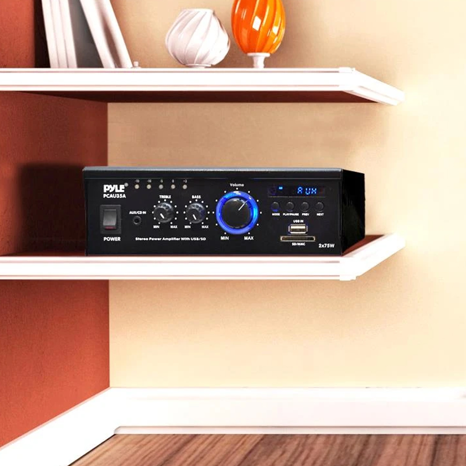 Pyle PCAU35A 2 Channel 75 Watt Home Theater Stereo Power Amplifier with