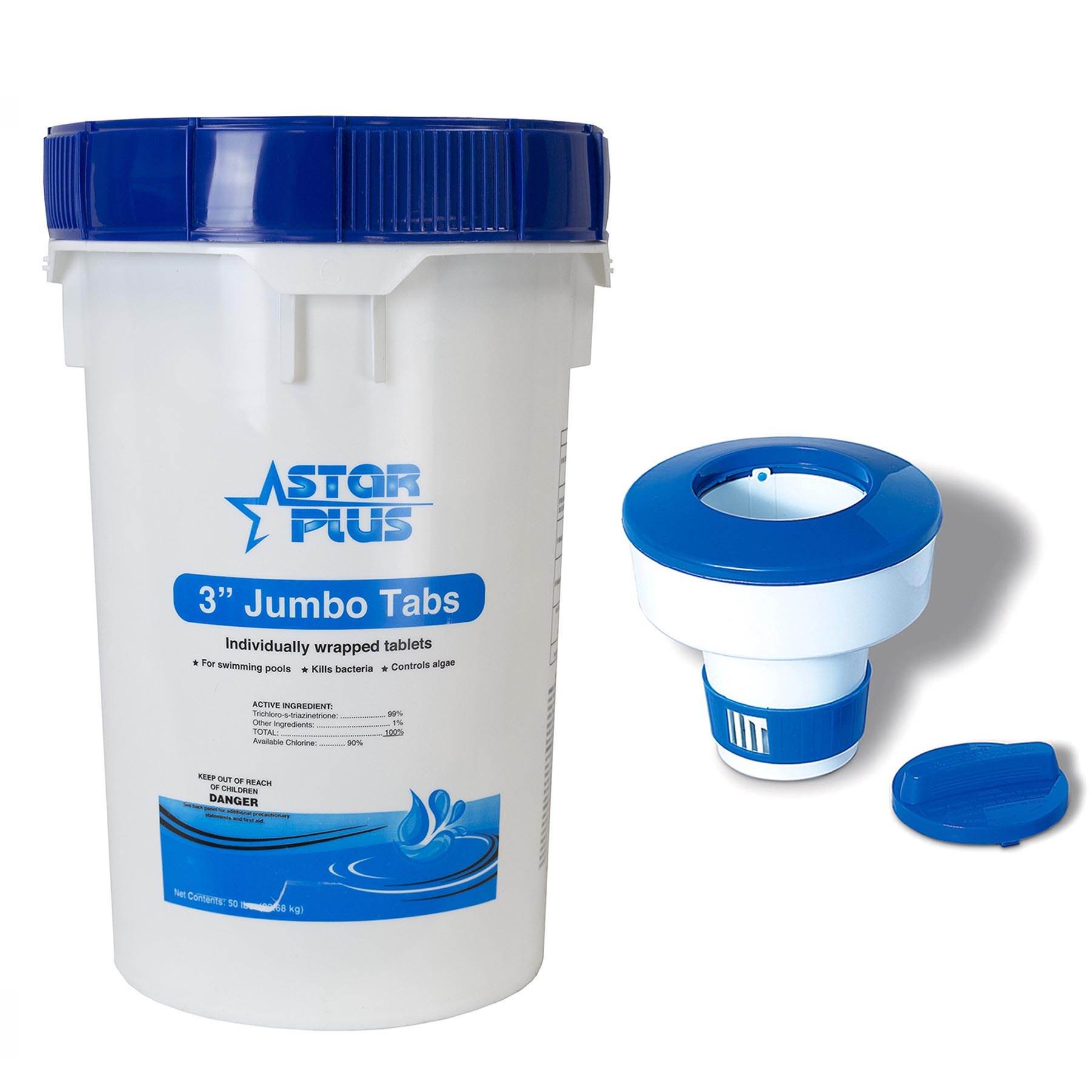 Pool Solutions 50 lbs Bucket 3" Pool/Spa Chlorine Tablets + Adjustable