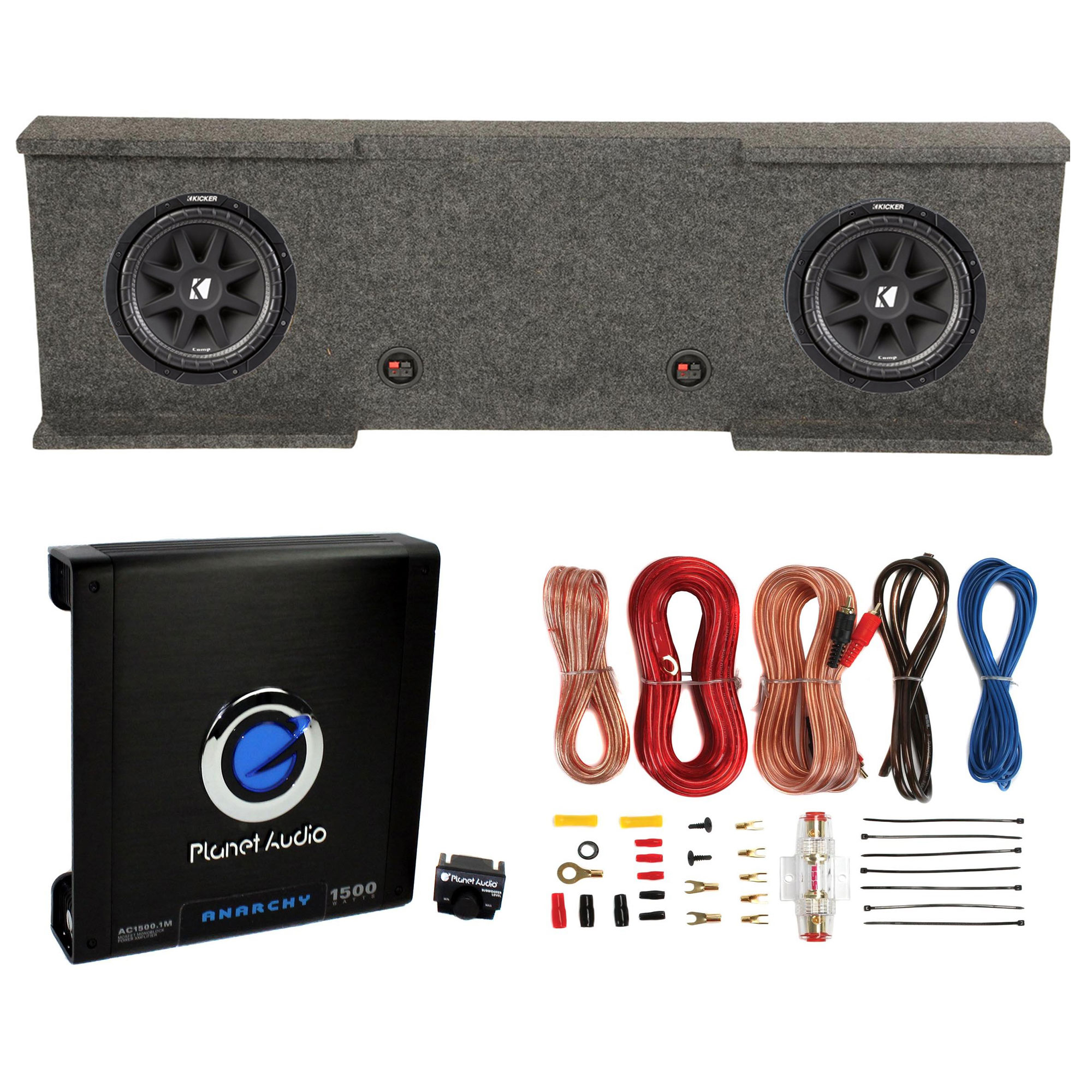 Kicker 12" 600W Subwoofers (2) + GMC Dual Sub Box + Car Amplifier + Wiring Kit 842372107426 | eBay