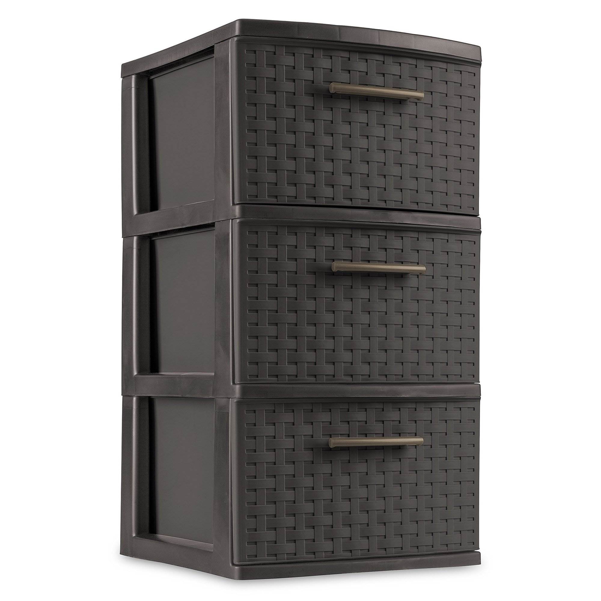 Sterilite 3 Drawer Wicker Weave Decorative Storage Tower, Espresso (4