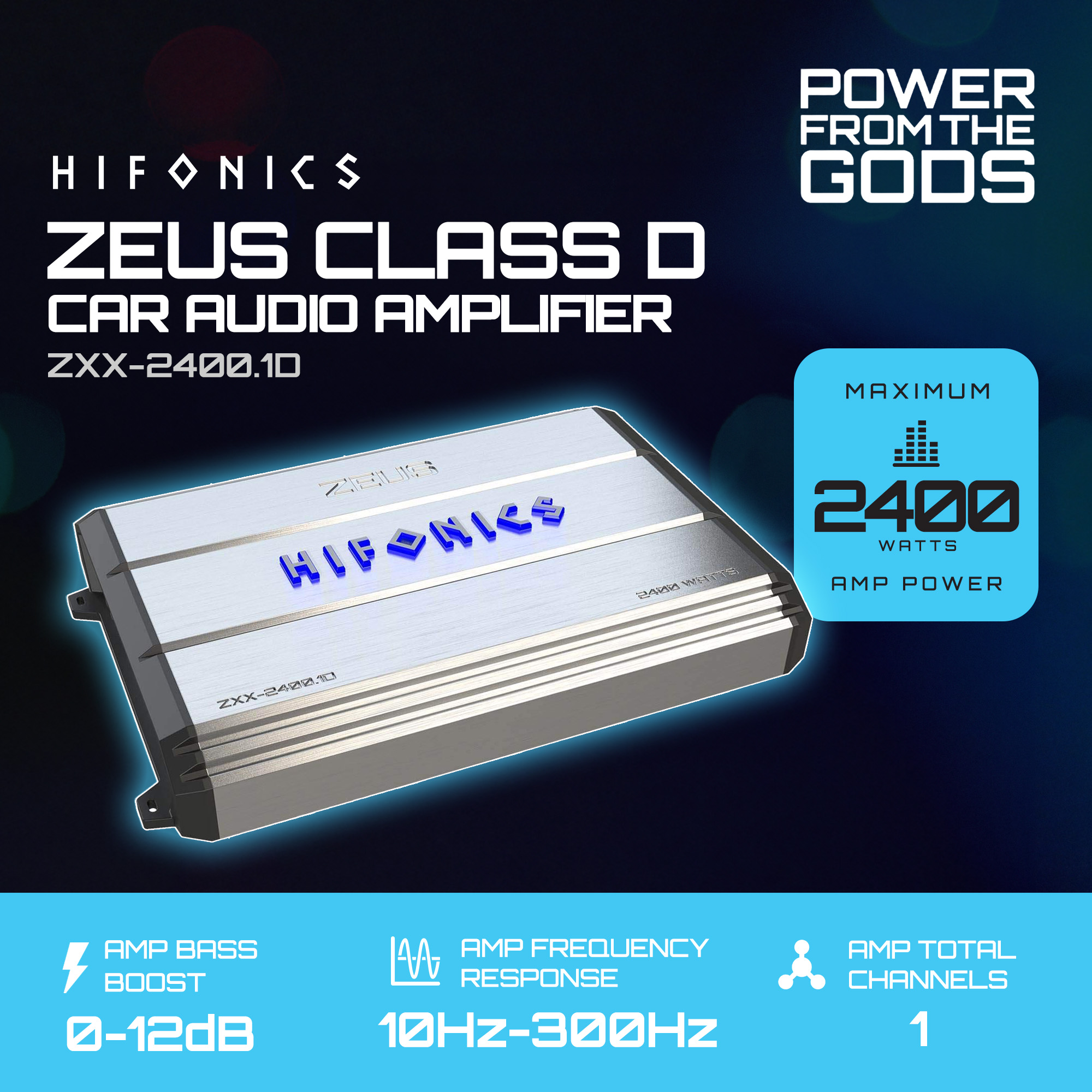 Hifonics Zeus 2400W Max Class D Monoblock Car Audio Amp & Bass