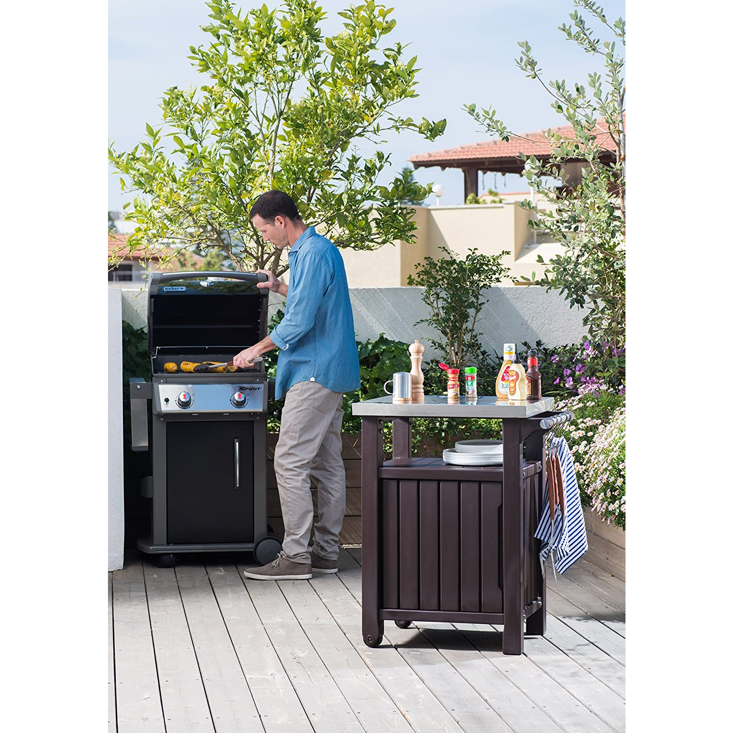 Keter Unity 40gal Patio Storage Grilling Bar Cart w/ Stainless Steel