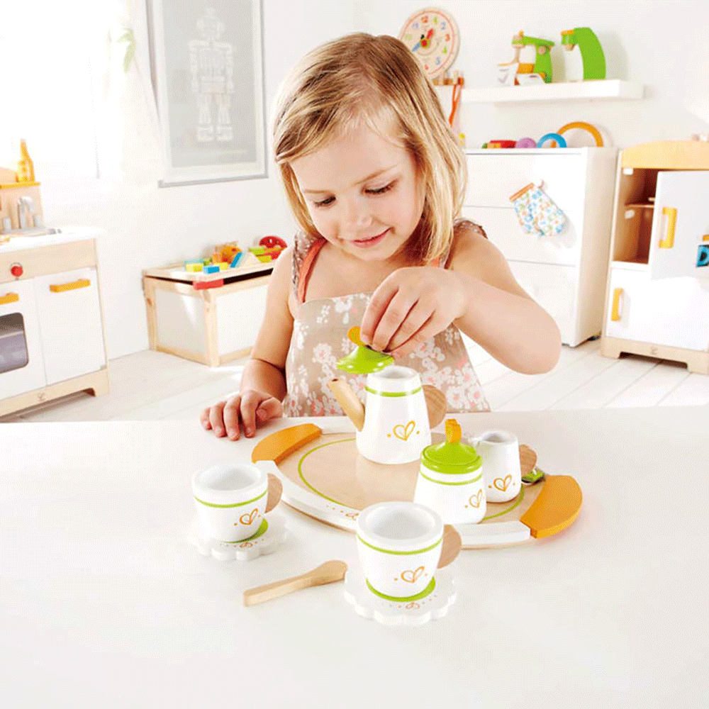 child's wooden tea set