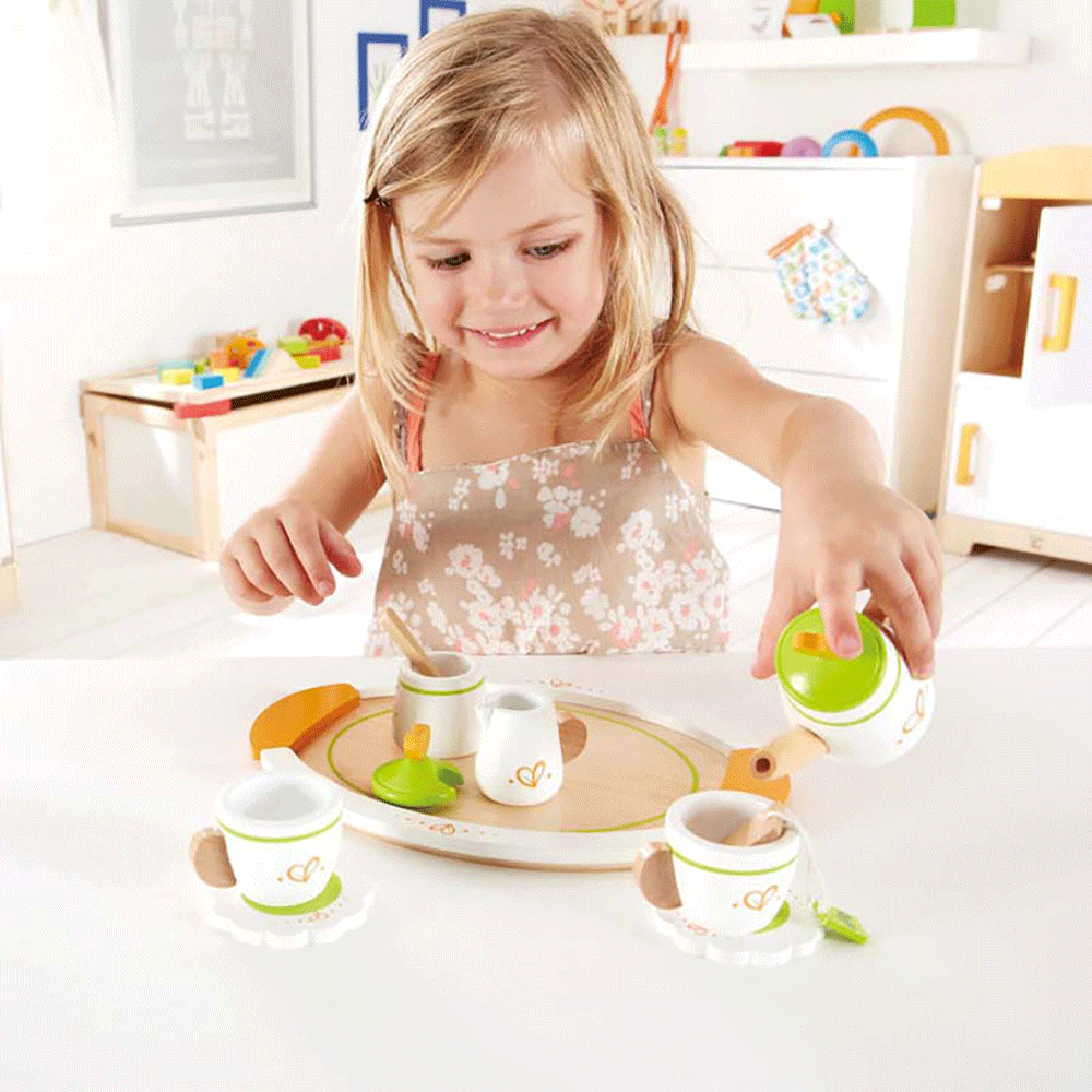 Hape Wooden Tea Set for 2 Teapot Party Pretend Kitchen Play Children