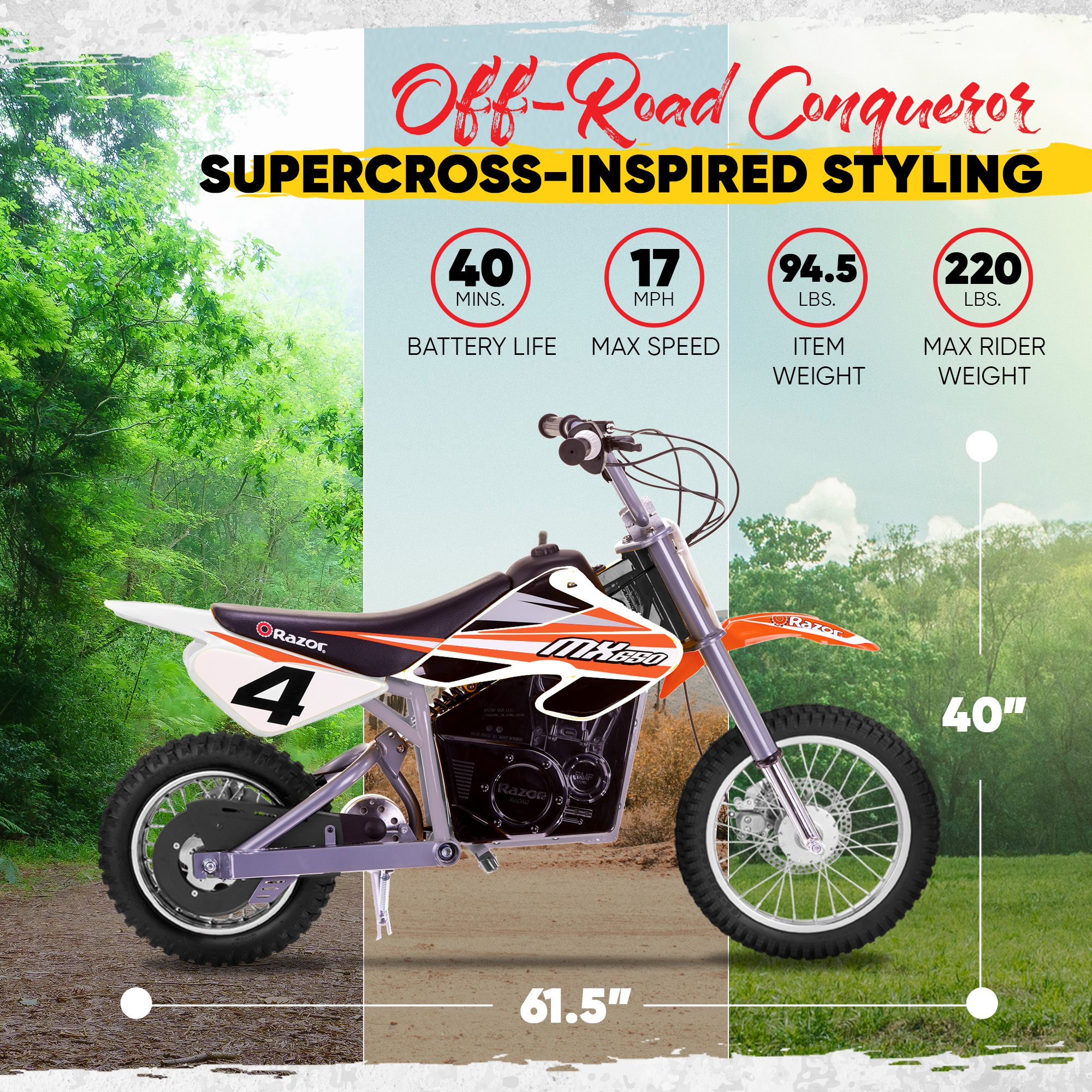 Razor MX650 Dirt Rocket High-Torque Electric Motocross Dirt Bike