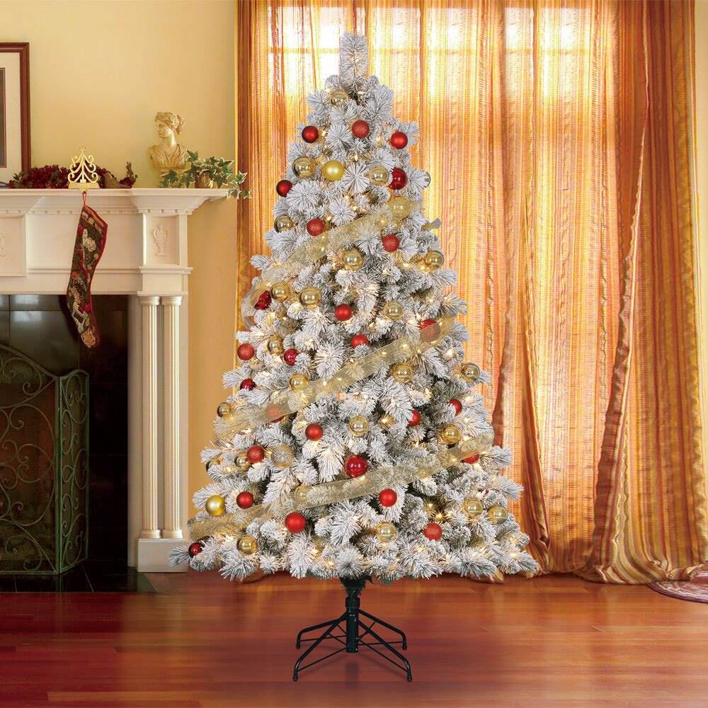 25 Ft Christmas Tree In Usa 2022 Home Heritage Cascade 7' Pine White Flocked Artificial Prelit Christmas