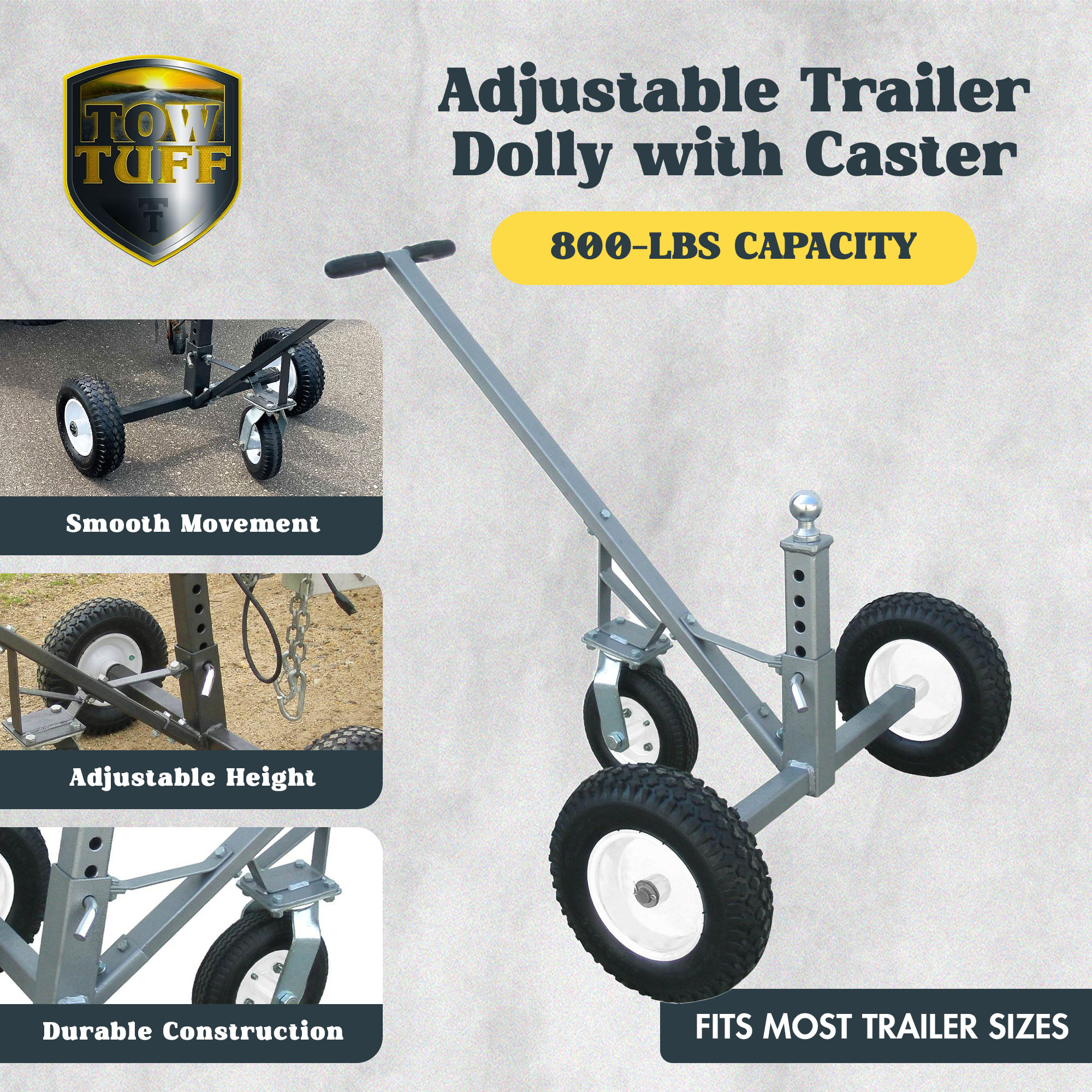 Abschlepptuff TMD-800C verstellbarer massiver Stahl 800 Pfund Kapazität Anhänger Dolly mit Rolle - Bild 2 von 11