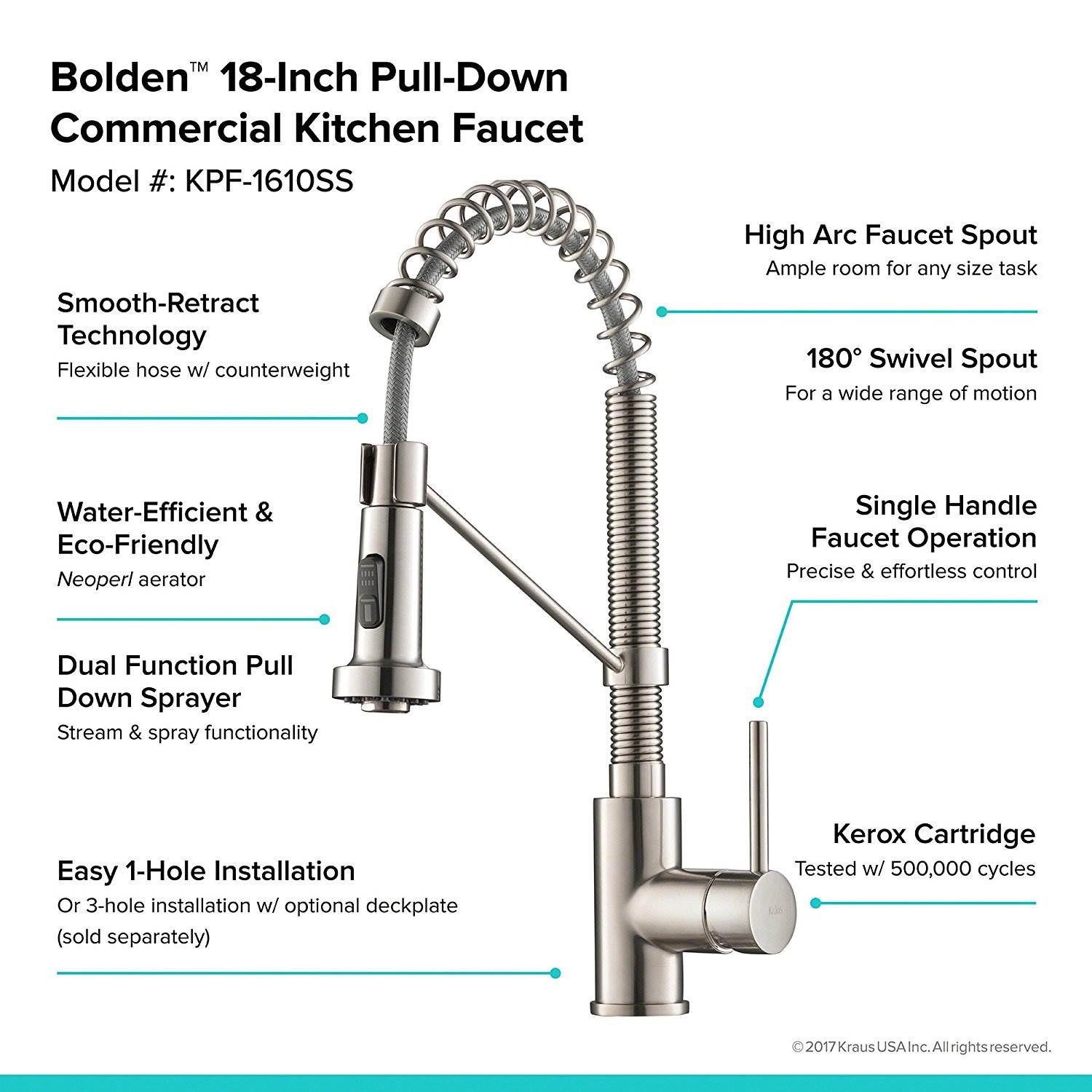 Kraus Bolden 18" Single Handle Kitchen Faucet w/ Pull Down Sprayhead