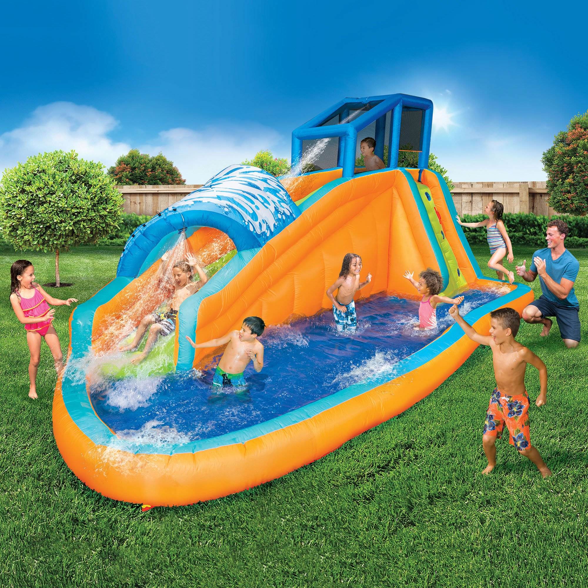 Banzai Kids Inflatable Outdoor Surf Rider Aqua Lagoon Water Park Slide ...