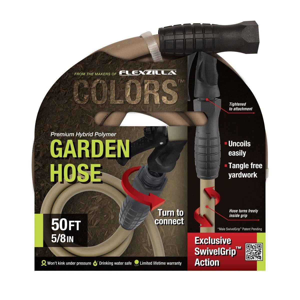 Flexzilla Colors 50 Foot Garden Water Hose w/ SwivelGrip Connection