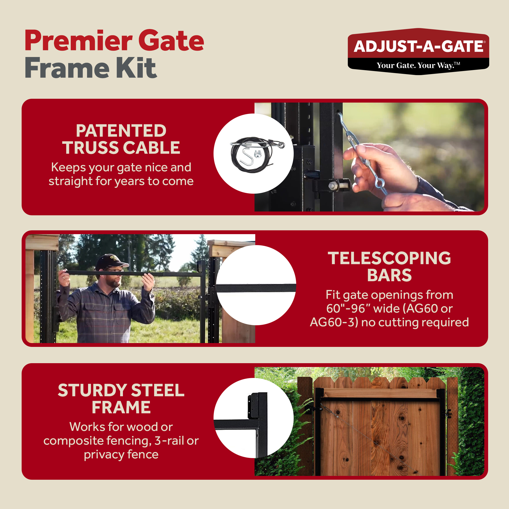 AdjustAGate Steel Frame Gate Building Kit, 60"96" Wide Opening Up To