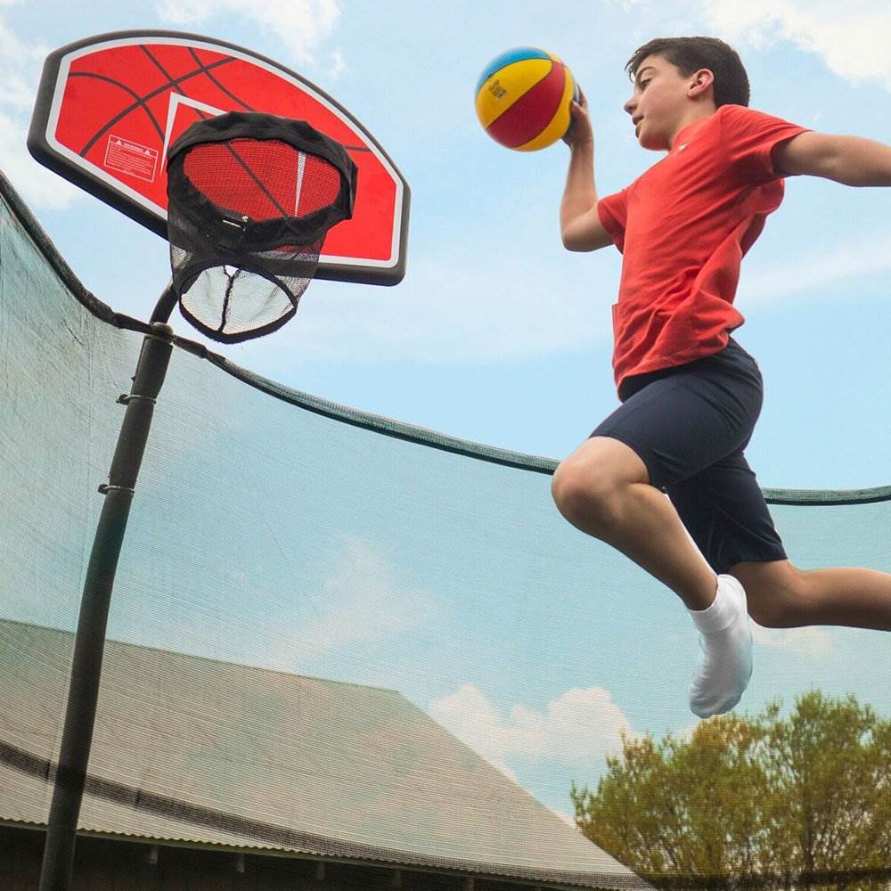 jumpking trampoline basketball hoop with attachment and inflatable basketball