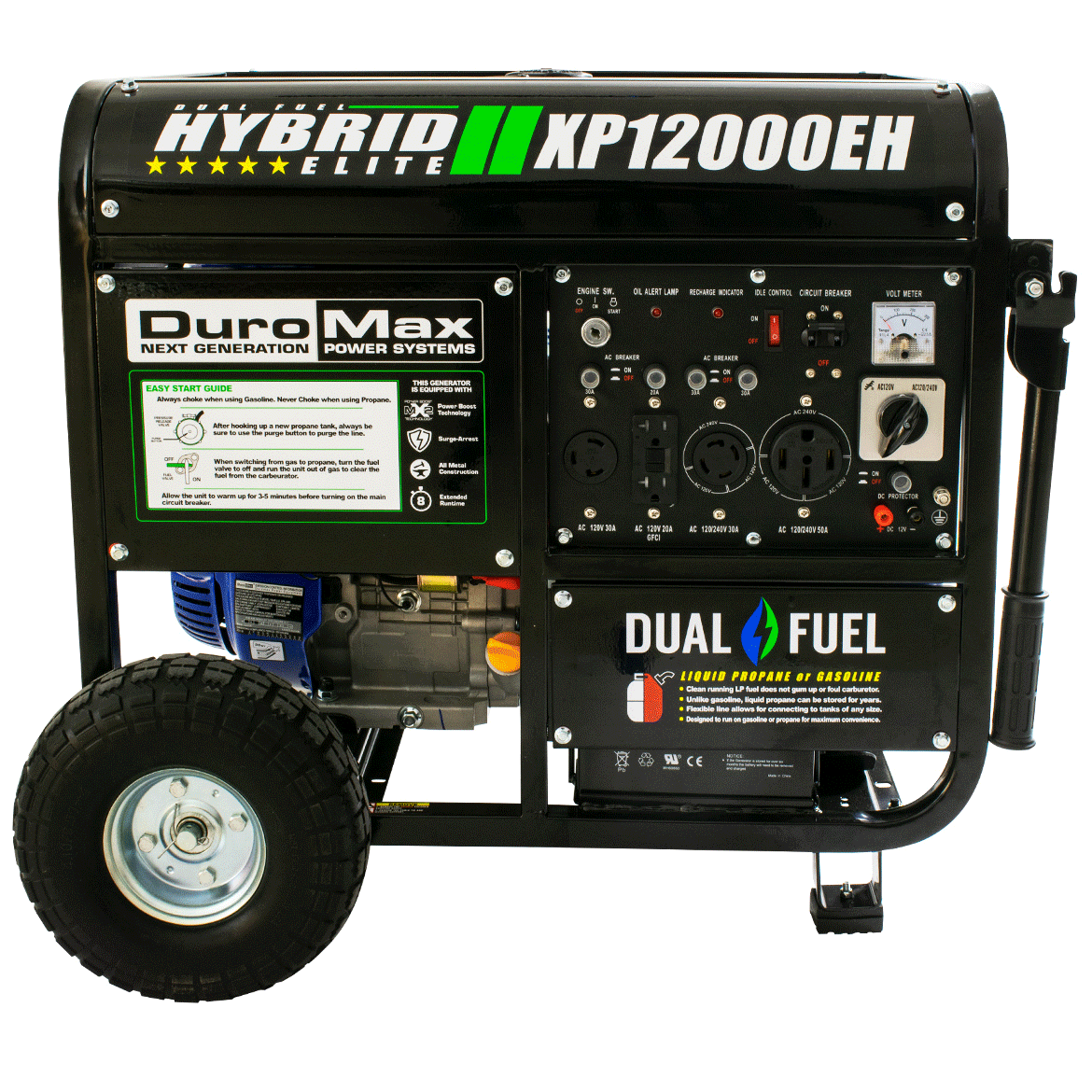 DuroMax Durable 12000 Watt 18 HP Hybrid Gas Propane Generator (For