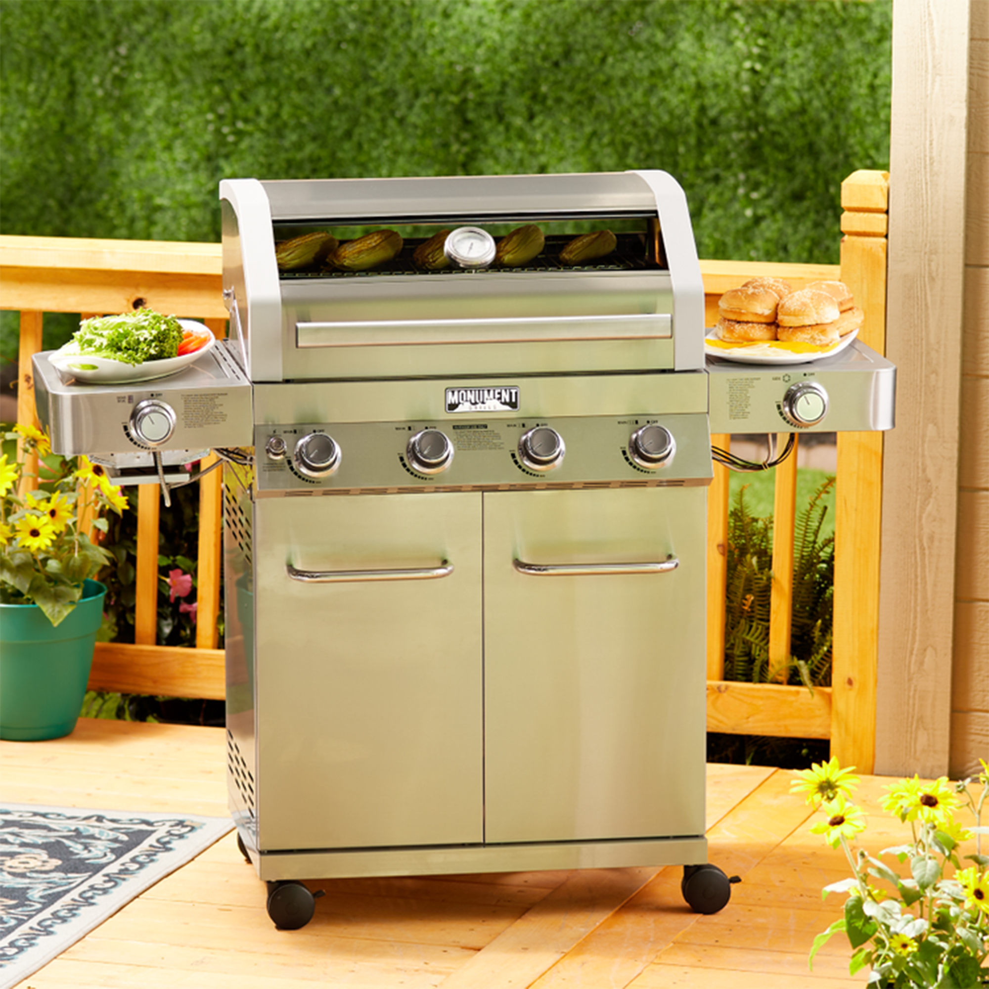 Monument Grills Clearview Lid 4 Burner with Side Sear Burner Propane